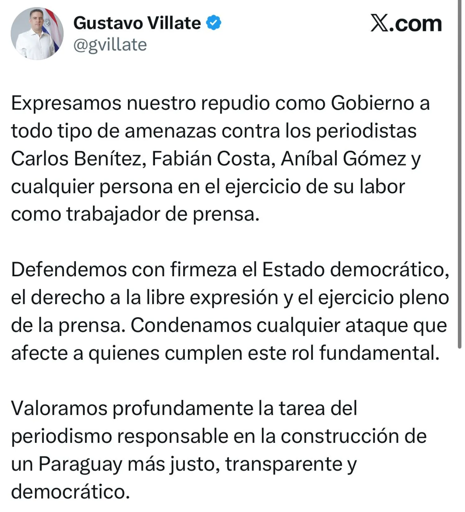 Autoridades nacionales condenan ataques contra periodistas en Paraguay
