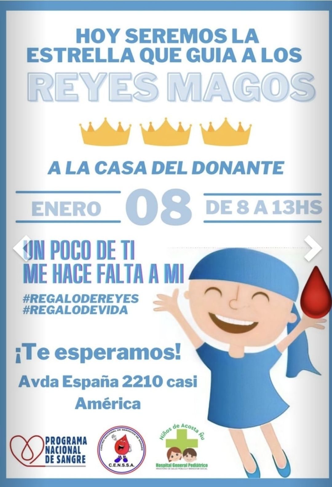 Por día de Reyes Magos, piden donar sangre para niños internados
