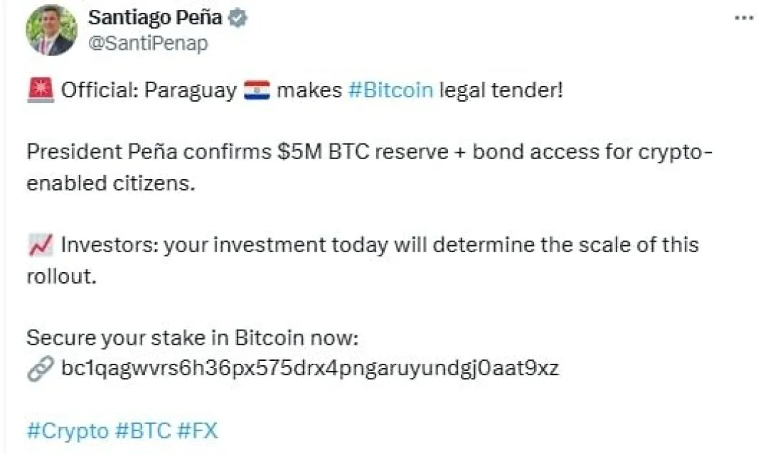 Hackean la cuenta de X del presidente Santiago Peña