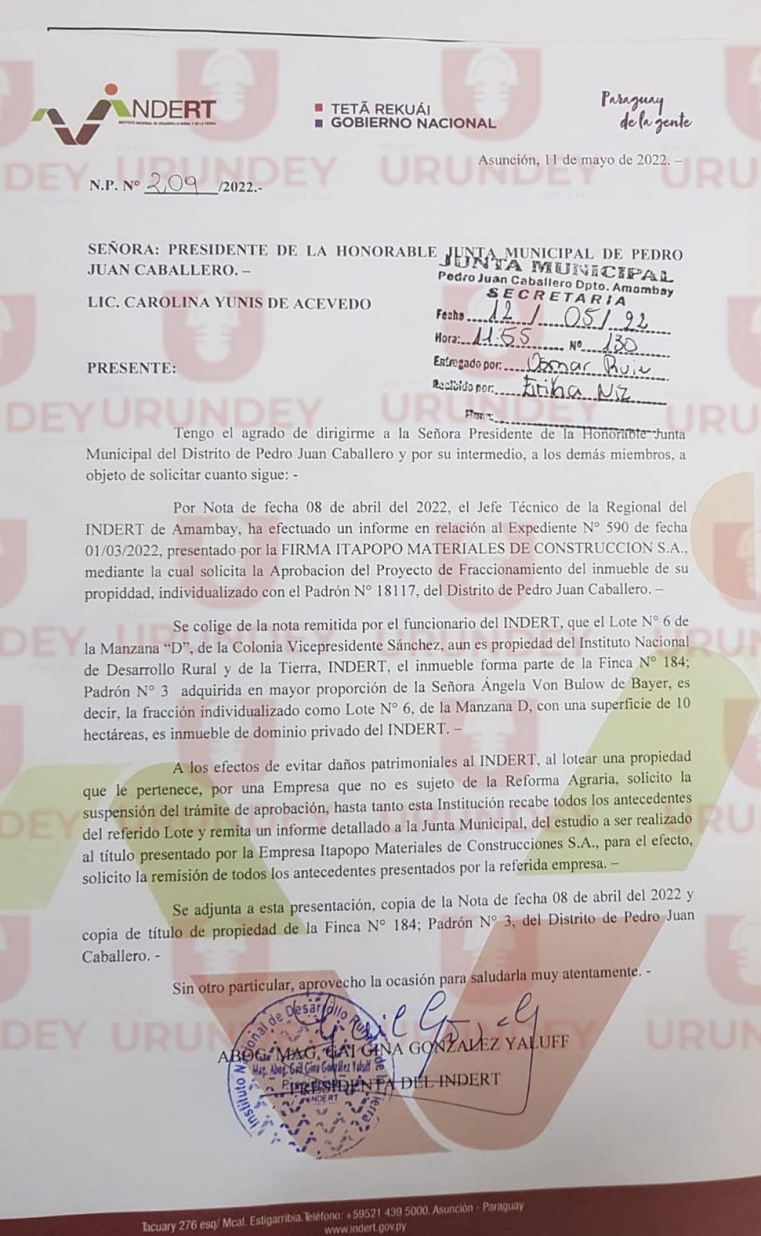 Junta Municipal de PJC aprobaría pedido de loteamiento e incurriría en daño patrimonial al Indert