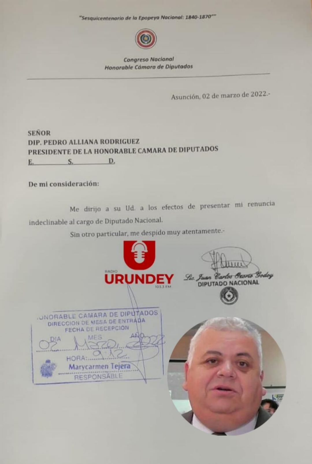 Ozorio renuncia a la Cámara de Diputados tras acusaciones por narcotráfico