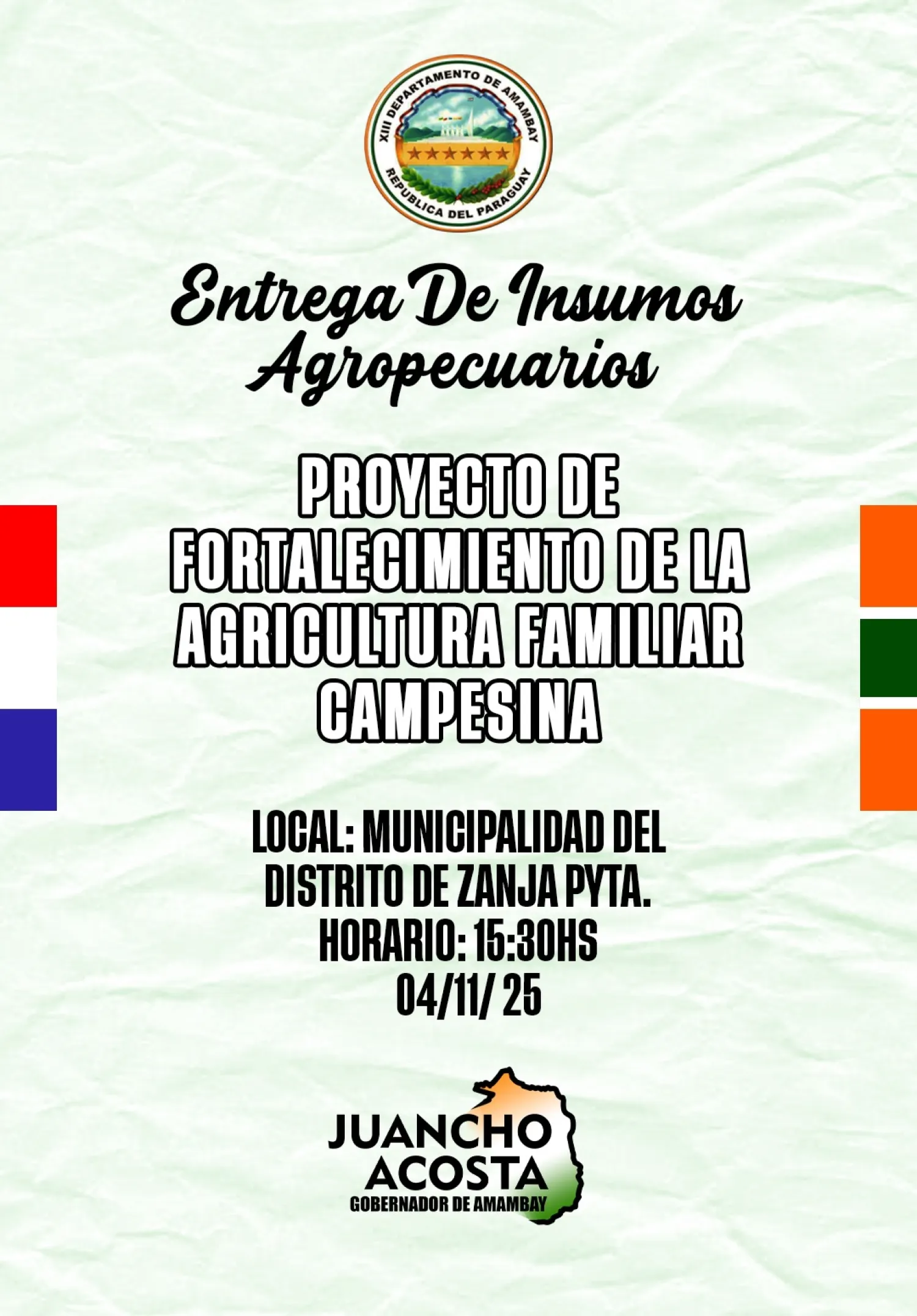Gobernación entregará insumos avícolas a familias campesinas de Cerro Corá y Zanja Pytã