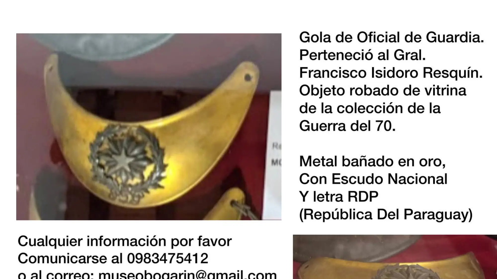 Denuncian robo de insignia militar de la Guerra de la Triple Alianza