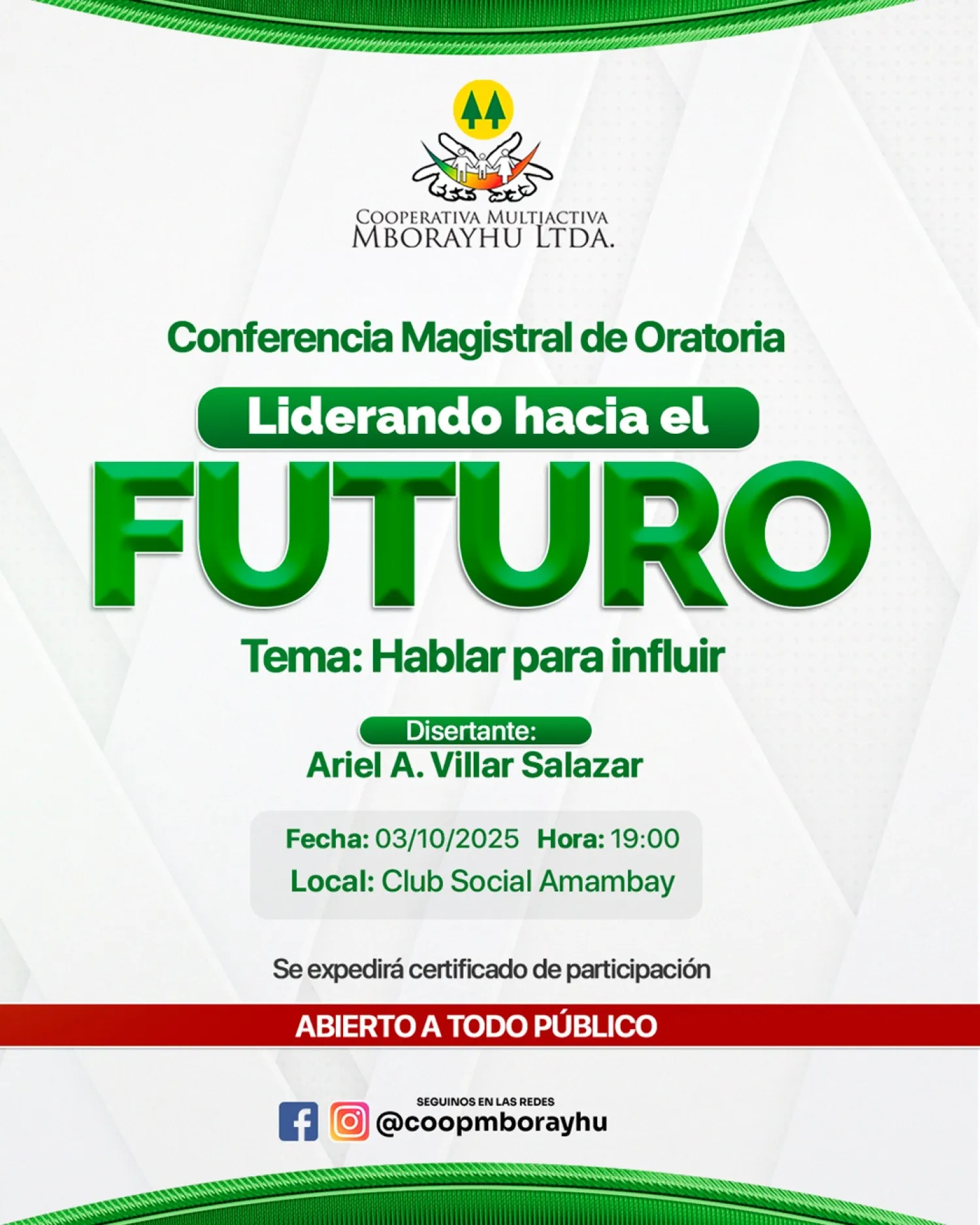 Aprende a "Hablar para influir": Cooperativa Mborayhu organiza conferencia magistral de oratoria