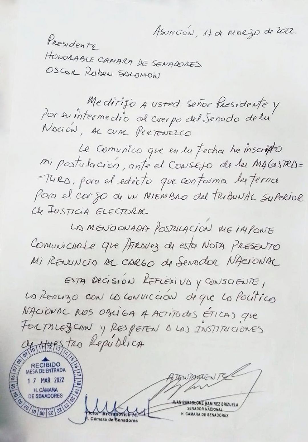 "Ancho" Ramírez renunció al Senado para competir por el TSJE