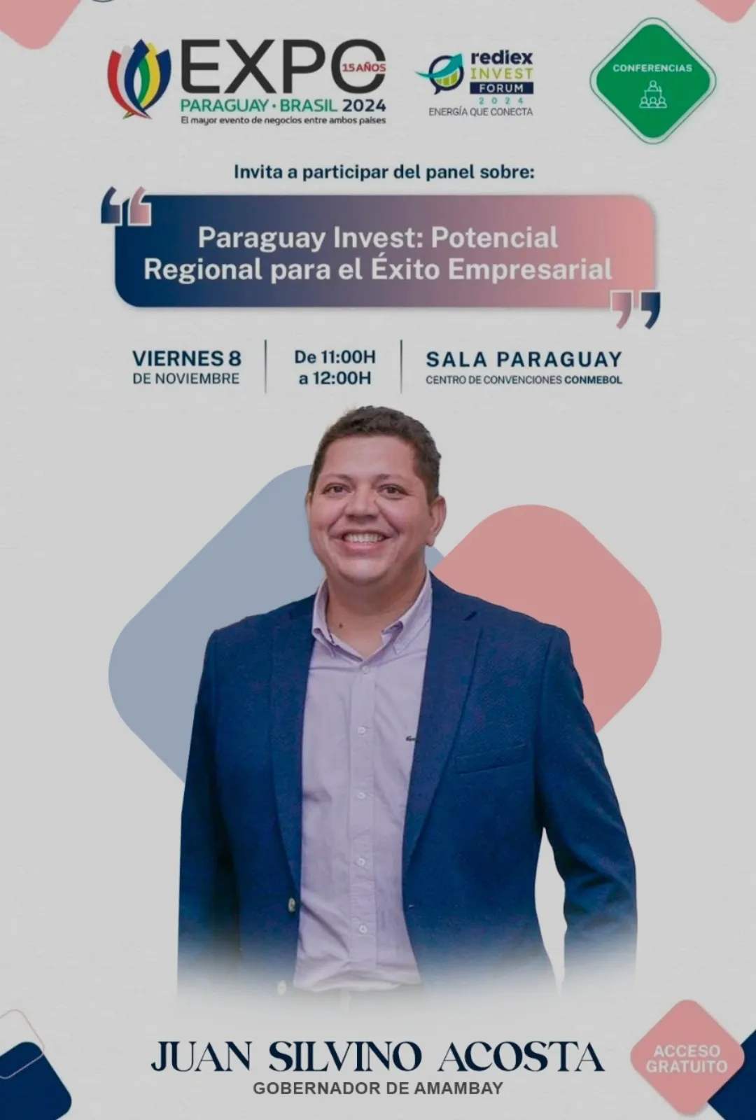 Expo Paraguay-Brasil 2024: Gobernador de Amambay "Juancho" Acosta participará en panel clave sobre inversión y éxito empresarial