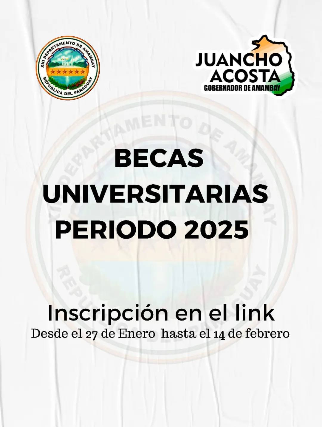 Gobernación de Amambay abre el periodo de inscripciones para becas universitarias 2025