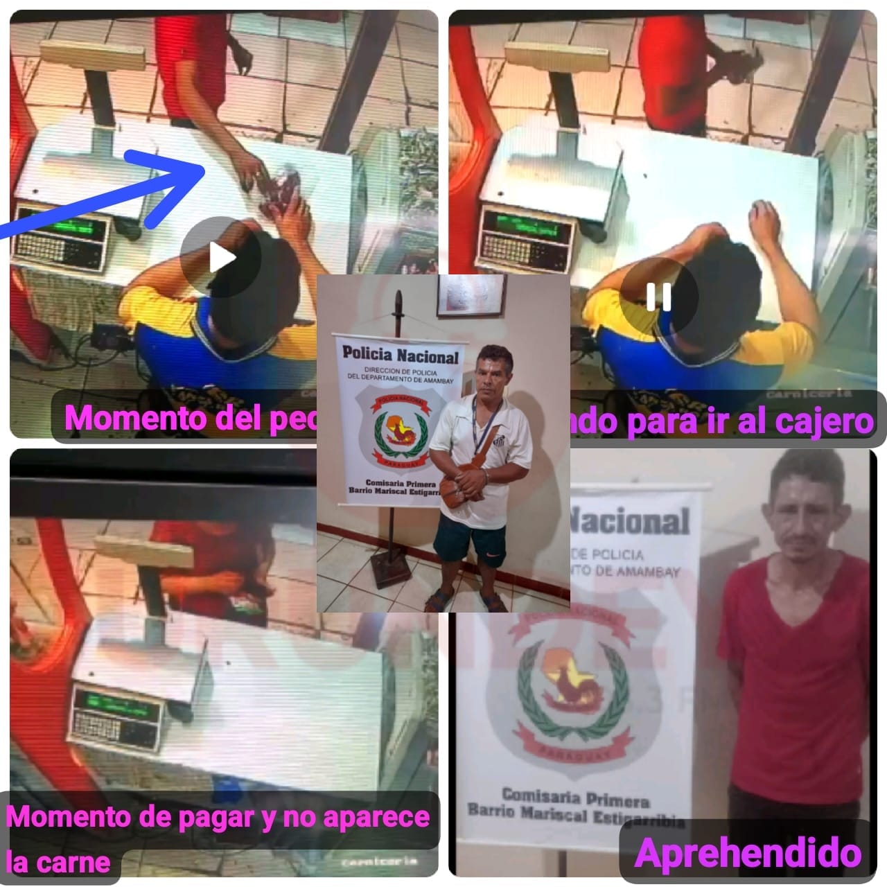 Hurtaban carne entre otros productos de supermercado y fueron aprehendidos infraganti