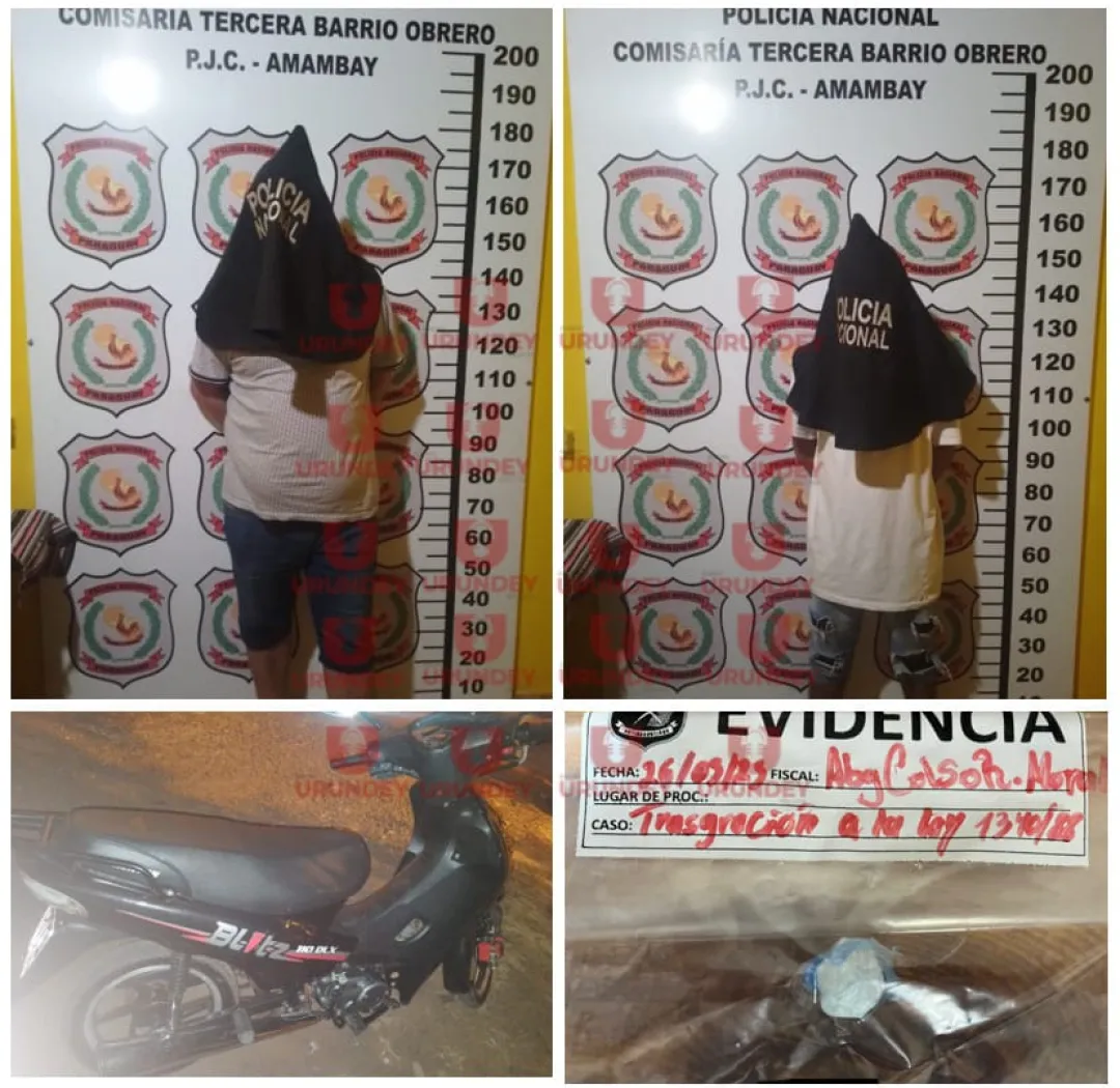 Detienen a dos hombres con cocaína y motocicleta indocumentada en Pedro Juan Caballero
