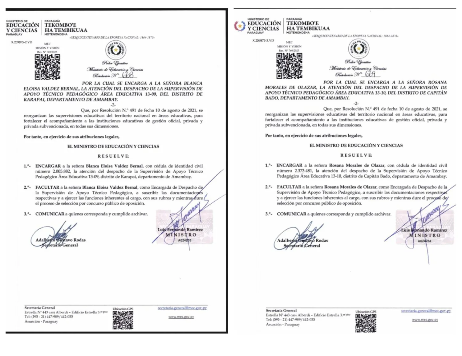 MEC designa a encargadas de despachos para supervisiones de Capitán Bado y Karapaí