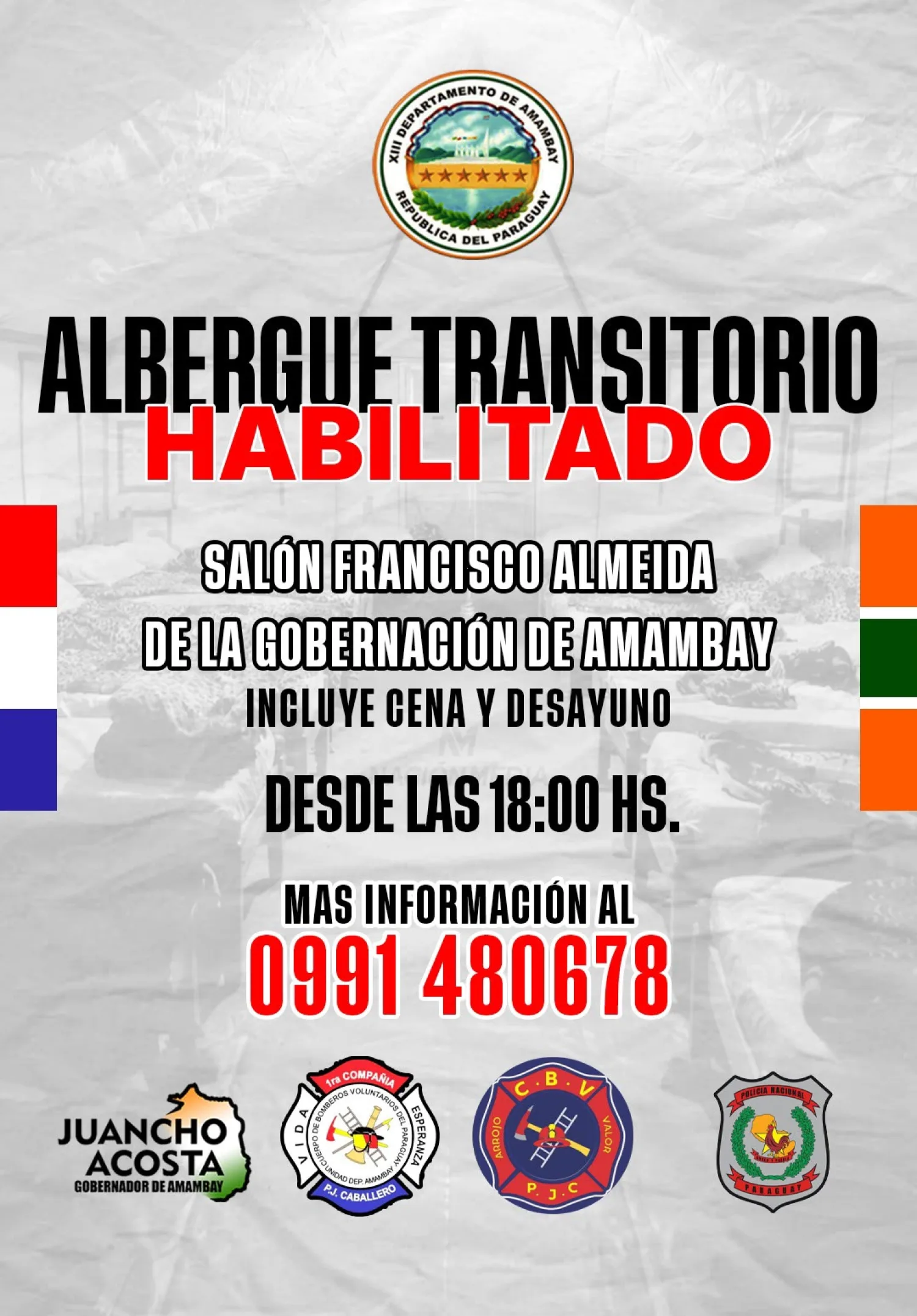 Gobernación de Amambay habilita un albergue transitorio ante bajas temperaturas