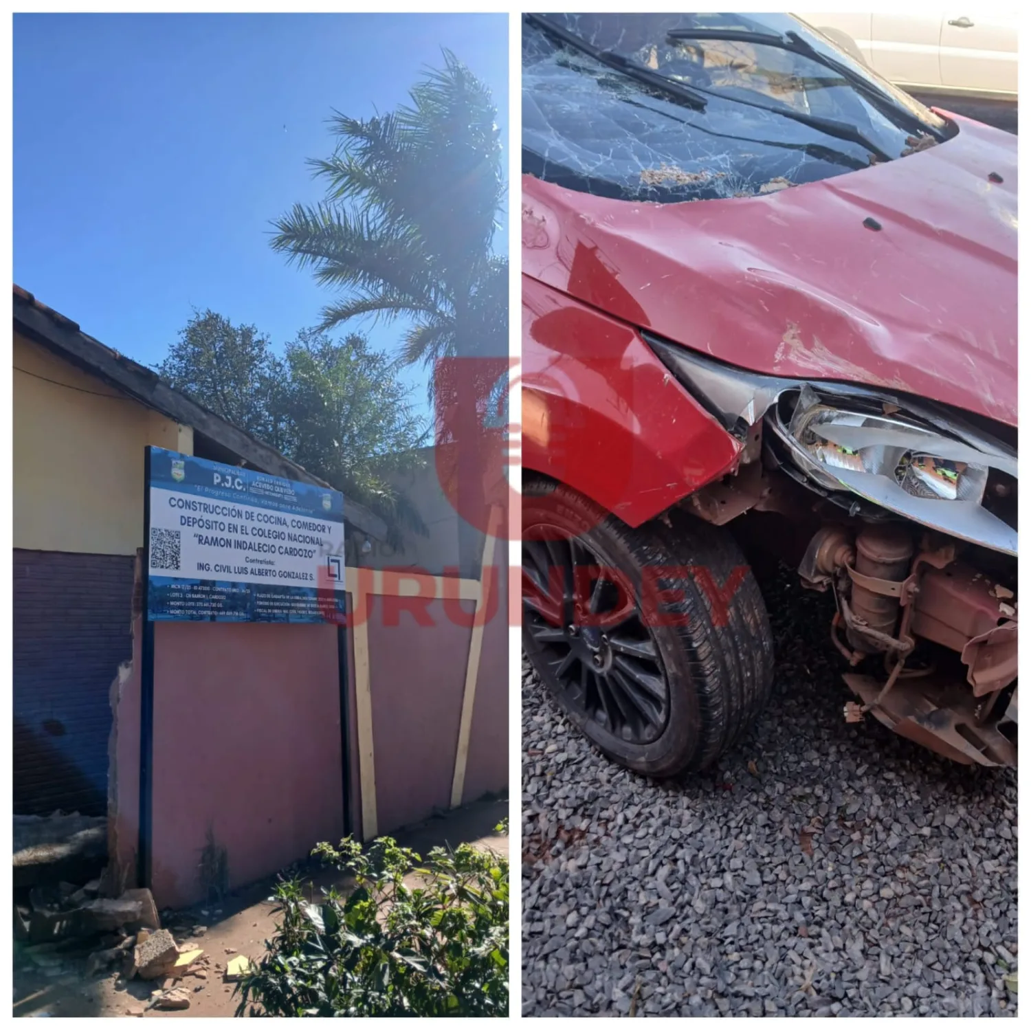 Un joven choca el auto de un cliente contra la muralla de un colegio en Pedro Juan Caballero