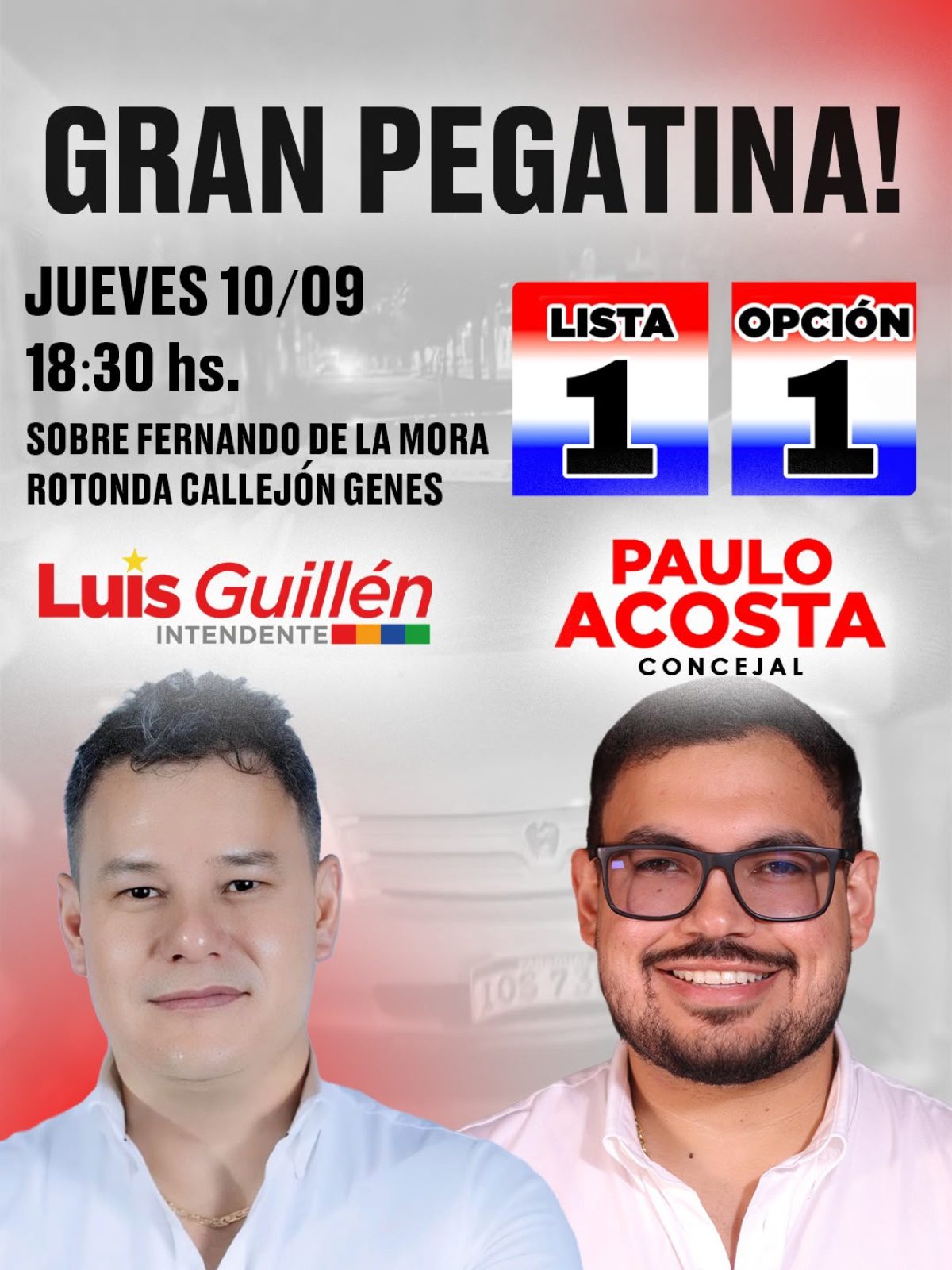 Luis Guillén y Paulo Acosta organizan una gran pegatina de afiches en Pedro Juan Caballero