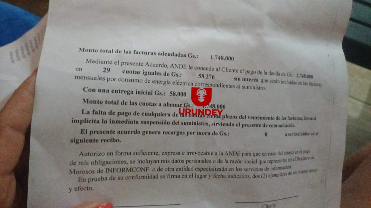 Pobladora de Zanja Pytã denuncia una facturación acumulada de casi G. 2 millones de la ANDE