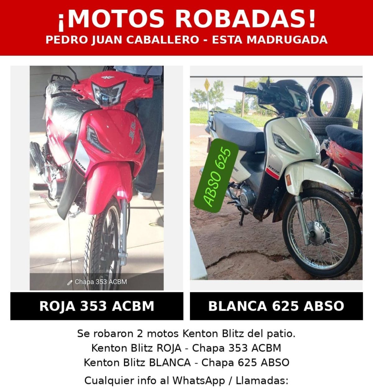Desconocidos hurtan dos motocicletas del patio de una vivienda en Pedro Juan Caballero