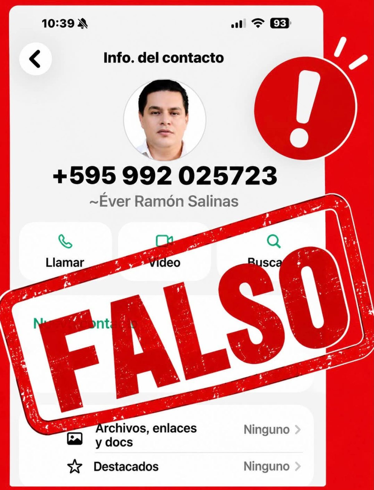 Intendente Ever Salinas advierte sobre una cuenta falsa de whatsapp
