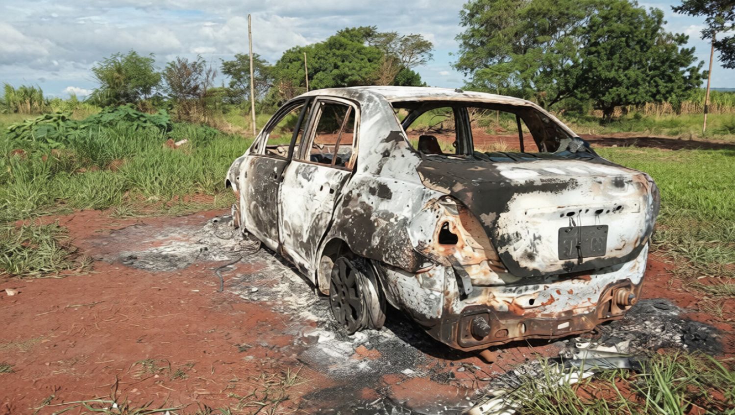 Hallan automóvil totalmente incinerado en Pedro Juan Caballero